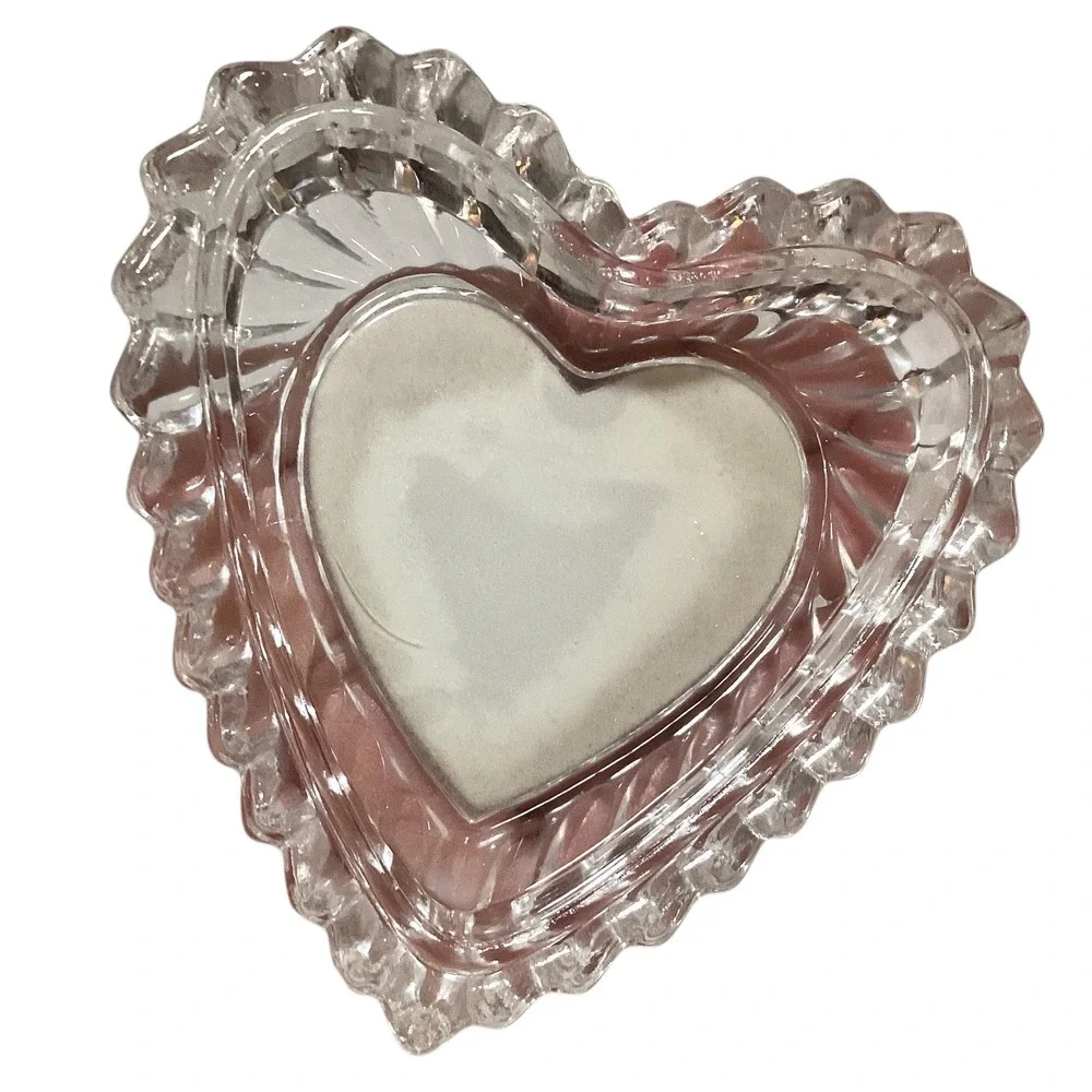 Crystal Heart Trinket Box Love Engraved Gold Tone Lid